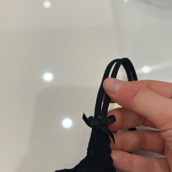 Black Lace Soft Cup Bra Size 36C Sheer Lace Design Lingerie Coquette Core - Picture 4 of 5